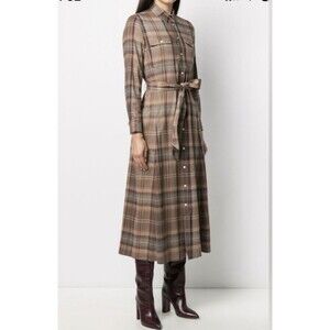 Polo Ralph Lauren Maxi Shirt Dress Size 8 Neutral Plaid Long Sleeve With Belt